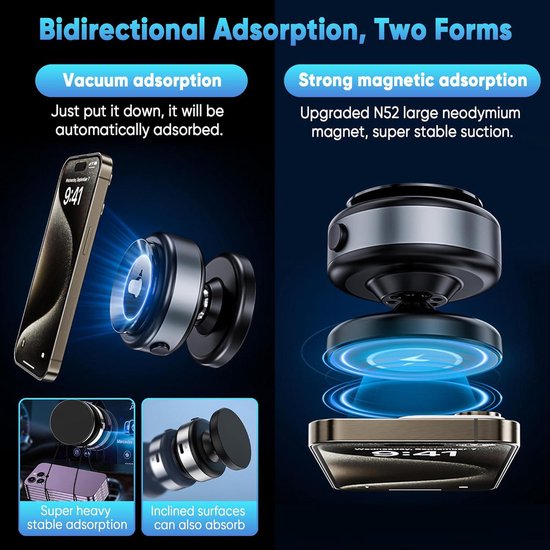 Telefoonhouder auto – Magnetische autohouder – N52 sterke magneet – 360° draaibaar – Geschikt voor iPhone & Android – Zilver-Ilumina Benelux