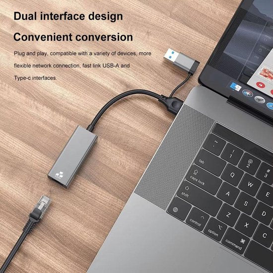 USB Ethernet Adapter – Gigabit 1000 Mbps – USB-A & USB-C naar RJ45 – Plug & Play – Zwart-Ilumina Benelux