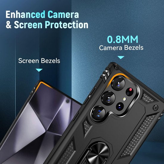 Samsung Galaxy S25 Ultra Hoesjes – Hybride Ring Armor Backcover – Schokbestendig – Anti-Shock – Zwart-Ilumina Benelux