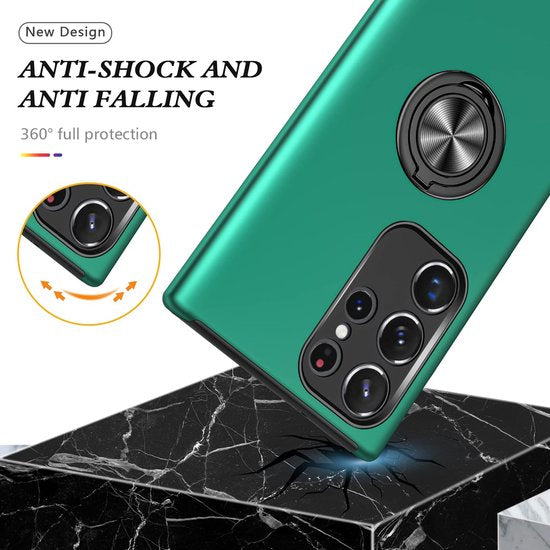 Samsung Galaxy S23 Ultra Hoesjes – Harde Backcover met Vingerring – Anti-drop – Groen-Ilumina Benelux