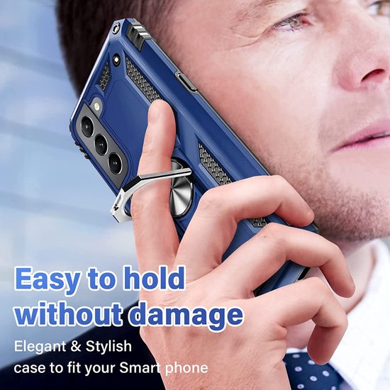 Anti-Shock Hybrid Ring Armor Hoesje Geschikt voor: Samsung Galaxy S22 - Blauw