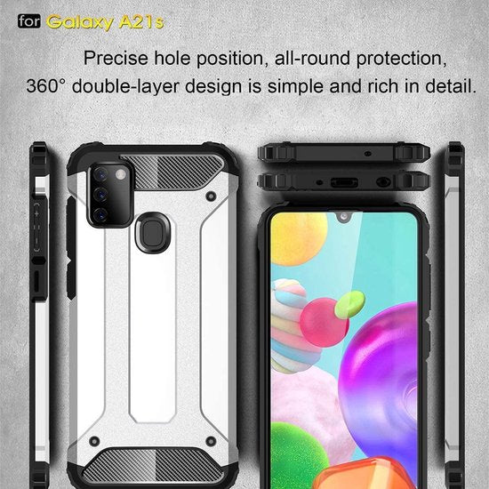 Samsung Galaxy A21S Hoesjes – Armor Hybrid Backcover – Schokbestendig – Zwart-Ilumina Benelux