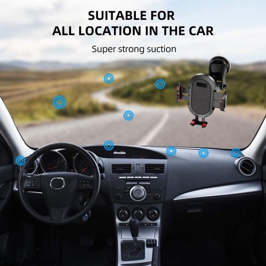 Telefoonhouder auto – Zuignap Dashboard – Klemhouder – 360° Draaibaar – Geschikt voor iPhone Samsung Huawei – Zwart-Ilumina Benelux