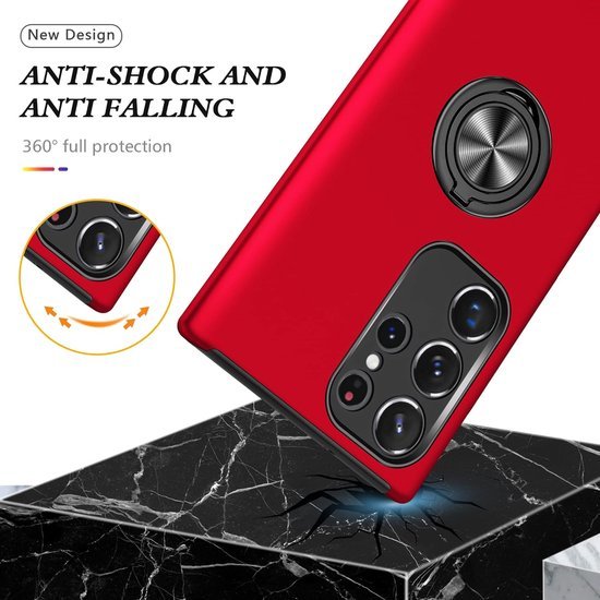 Samsung Galaxy S23 Ultra Hoesjes – Harde Backcover met Vingerring – Anti-drop – Rood-Ilumina Benelux