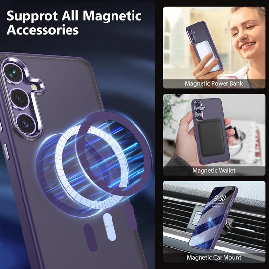 Samsung Galaxy S25 Hoesjes – Magnetische Backcover MagSafe – Matte Achterkant – 2x Screenprotector – Paars-Ilumina Benelux