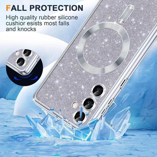 Samsung Galaxy S22 Ultra Hoesjes – MagSafe Compatibel – Glitter Sequin TPU Backcover – Zacht – Zilver-Ilumina Benelux