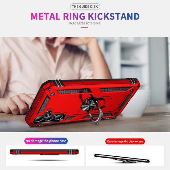 Samsung Galaxy A16 Hoesjes – Anti-Shock Hybride Ring Armor – Schokbestendige Backcover – Rood-Ilumina Benelux