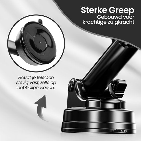 Telefoonhouder auto – Sterke zuignap – 360° draaibaar – Voor dashboard/voorruit/bureau – Zwart-Ilumina Benelux