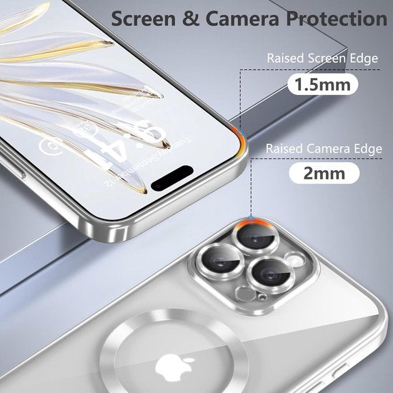 iPhone 16 Pro Hoesjes – MagSafe Compatible Backcover – Ingebouwde Camerabescherming – Zilver-Ilumina Benelux