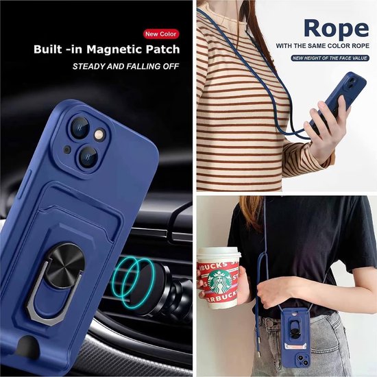 Crossbody hoes Geschikt voor: Samsung Galaxy S21 Plus - Blauw - Siliconen kaarthouder hoesje