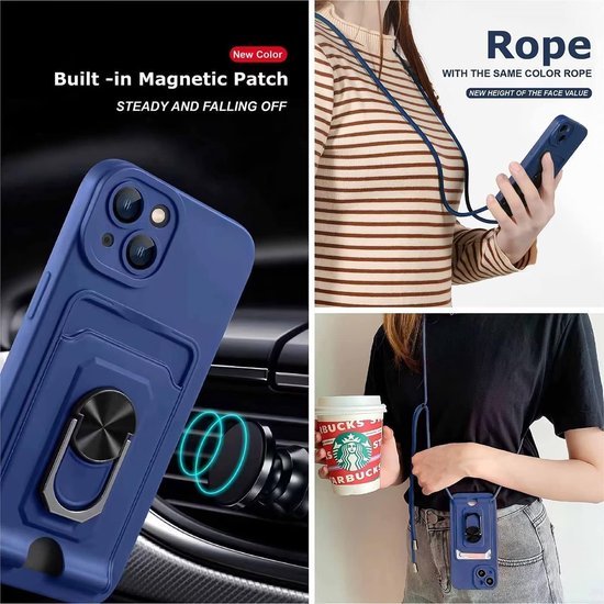 Samsung Galaxy S21 Plus Hoesjes – Crossbody Siliconen Backcover – Pasjeshouder – Blauw-Ilumina Benelux