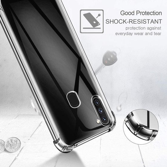 Samsung Galaxy A11 Hoesjes – Schokbestendige TPU Siliconen Backcover + 2x Screenprotector Gehard Glas – Transparant-Ilumina Benelux