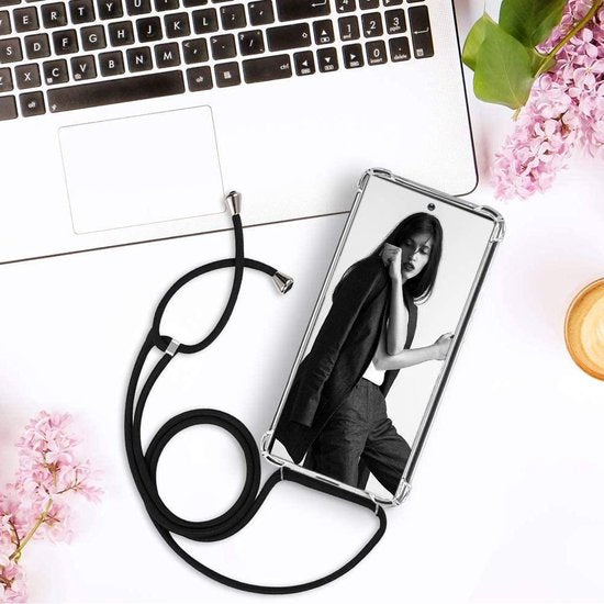 Samsung Galaxy Note 20 Ultra Hoesjes – Backcover met Koord – Schokbestendig – Schouder/Nek Draagriem – Zwart