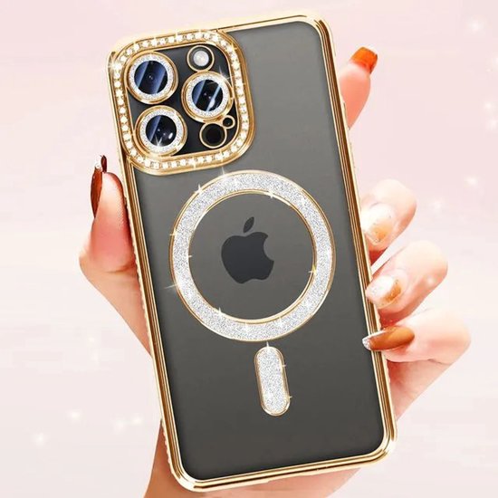 iPhone 13 Pro Hoesjes – MagSafe Magnetisch – Glitter Sparkle Backcover – Schokbestendig – Goud-Ilumina Benelux