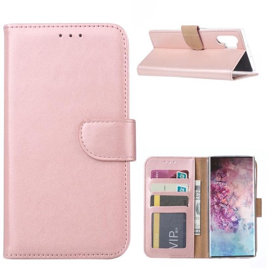 Samsung Galaxy Note 10 Plus Hoesjes – Portemonnee Hoes – Pasjeshouder – 2x Gehard Glas Screenprotector – Roségoud-Ilumina Benelux