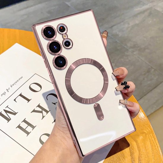 Samsung Galaxy S24 Ultra Hoesjes – Magnetische Transparante Siliconen Backcover – Camera Lens Protector – Roségoud-Ilumina Benelux