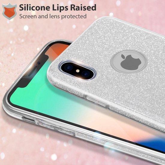 iPhone XS Max Hoesjes – Siliconen TPU Backcover – Glitter BlingBling Cover – Zilver-Ilumina Benelux