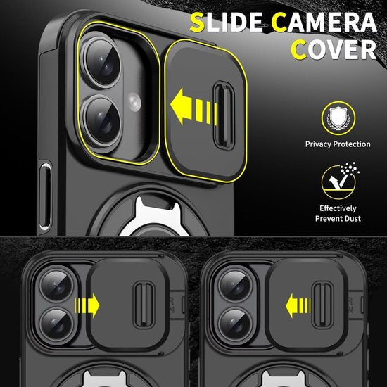 iPhone 16 Hoesjes – Armor Tough Hybrid Backcover – MagSafe – Ingebouwde Camera Cover – Zwart-Ilumina Benelux
