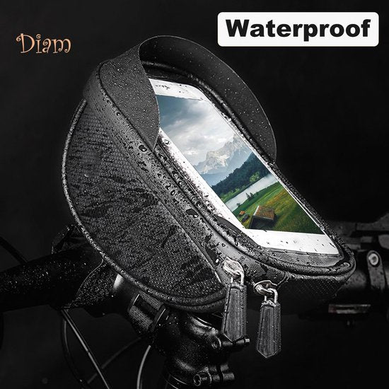 Telefoonhouder fiets – Waterdichte frametas met opbergvak – Stuurmontage – Universeel tot 6,4 inch – Zwart-Ilumina Benelux