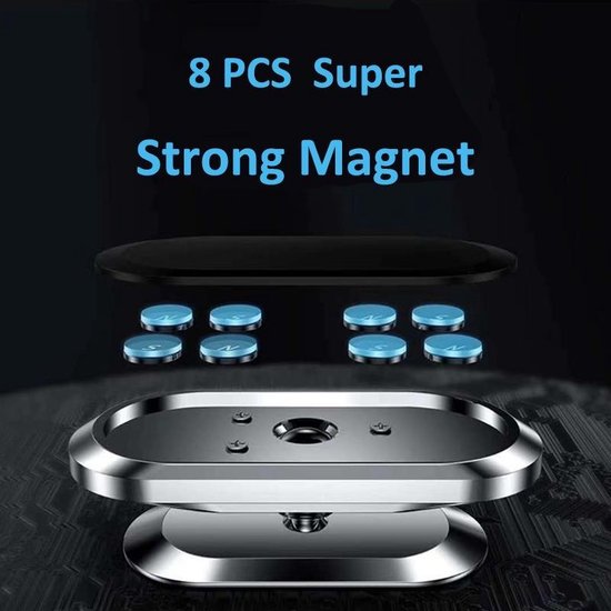 Telefoonhouder auto – Magnetisch – 360° Draaibaar – Magneetstrip Sticker – Zilver – Luxe Bass LB-437-Ilumina Benelux
