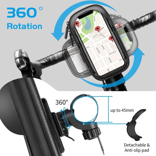 Telefoonhouder fiets – Waterdichte stuurtas – 360° draaibaar – Voor 7 inch telefoon – Zwart-Ilumina Benelux