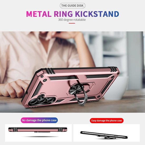 Samsung Galaxy A16 Hoesjes – Anti-Shock Hybride Ring Armor Backcover – Schokbestendig – Roségoud-Ilumina Benelux