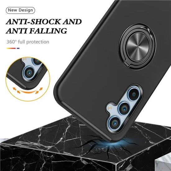 Samsung Galaxy A16 Hoesjes – Backcover met Vingerring – Extra Grip – Zwart-Ilumina Benelux