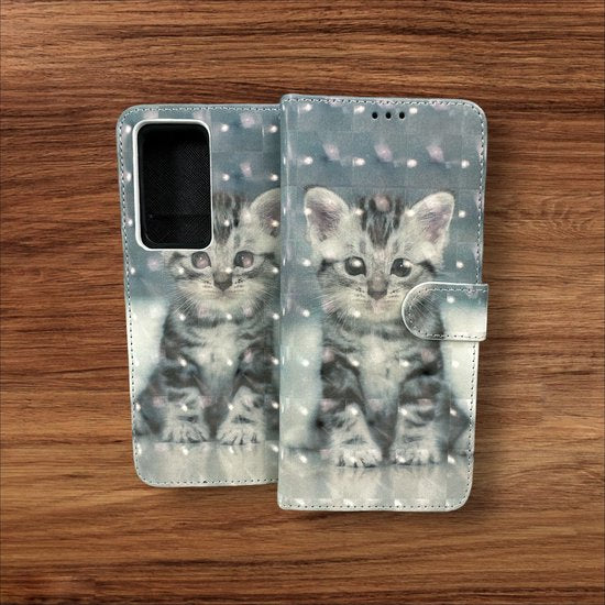 Xiaomi 12 Pro Hoesjes – Portemonnee Book Case – Pasjeshouder – Kat Print-Ilumina Benelux