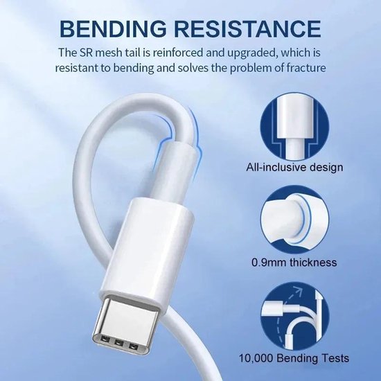 USB-C Oplaadkabel – Geschikt voor iPhone 15/16 & Samsung – 100W Snelladen – 1 Meter – Wit-USB-Kabels-Ilumina Benelux