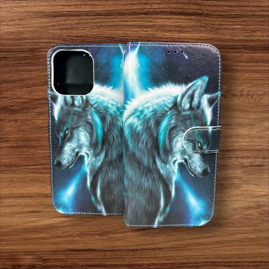 iPhone 13 Pro Max Hoesjes – Portemonnee Book Case – Pasjeshouder – Magneetsluiting – Wolf Print-Ilumina Benelux
