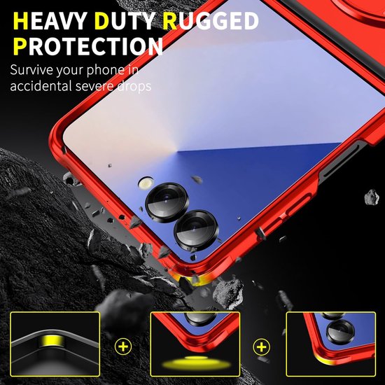 Samsung Galaxy Z Flip 7 Hoesjes – MagSafe Hybrid Backcover met Ringstandaard – Schokbestendig – Rood-Ilumina Benelux