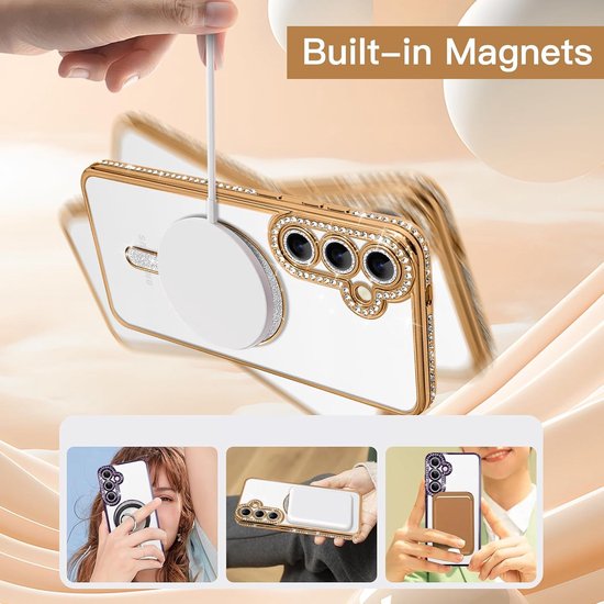 Samsung Galaxy A56 Hoesjes – MagSafe Magnetische TPU Backcover – Sparkle Glitter – Zacht – Goud-Ilumina Benelux