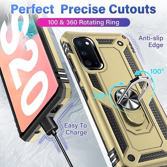 Samsung Galaxy S20 Hoesjes – Anti-Shock Hybride Ring Armor Backcover – Schokbestendig – Goud-Ilumina Benelux