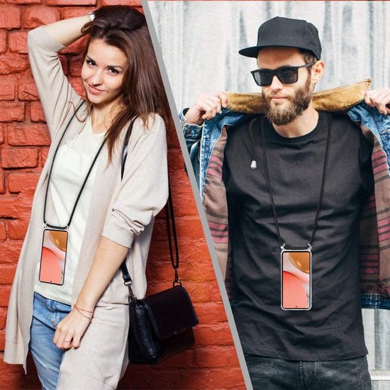 Samsung Galaxy A72 Hoesjes – Backcover met Koord – Schokbestendig – Draagriem Schouder/Nek – Zwart-Ilumina Benelux