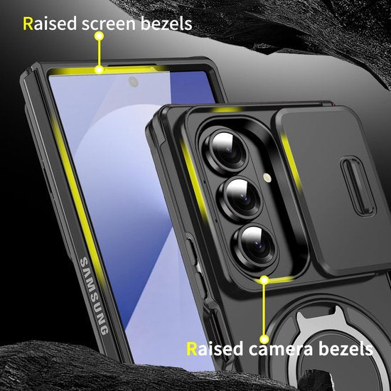 Samsung Galaxy Z Fold 7 Hoesjes – MagSafe Hybrid Backcover met Ringstand – Schokbestendig – Zwart-Ilumina Benelux