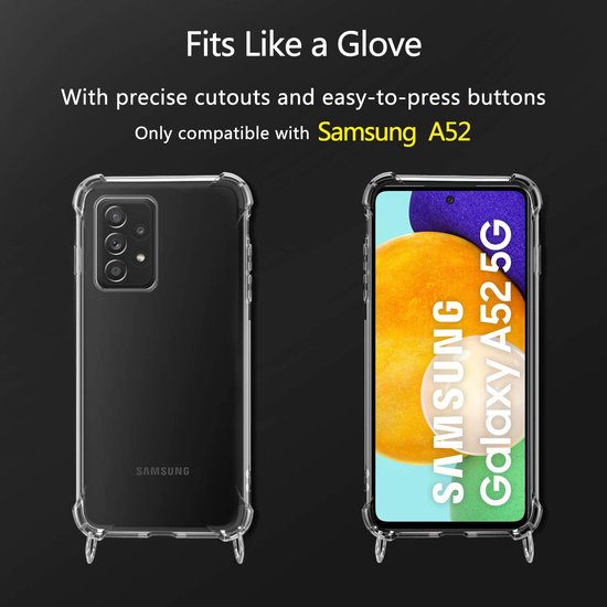 Samsung Galaxy A52 Hoesjes – Transparante Backcover met Koord – Schouderkoord – Anti Kras – Transparant