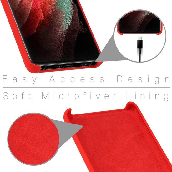 Samsung Galaxy S21 Ultra Hoesjes – Liquid Siliconen Backcover – Soft Touch Flexibel – Inclusief Screenprotector – Rood-Ilumina Benelux