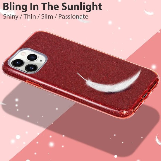 Samsung Galaxy S21 Hoesjes – Siliconen TPU Backcover – Glitter BlingBling – Rood-Ilumina Benelux