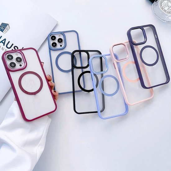 iPhone 14 Hoesjes – Transparante TPU Backcover – Camera Surround Case – MagSafe Compatibel – Paars-Ilumina Benelux