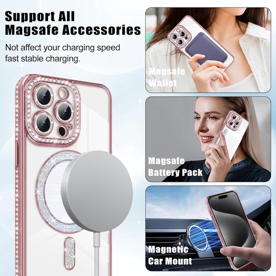 iPhone 16 Plus Hoesjes – MagSafe Magnetisch – Glitter Sparkle Backcover – Schokbestendig – Roségoud-Ilumina Benelux