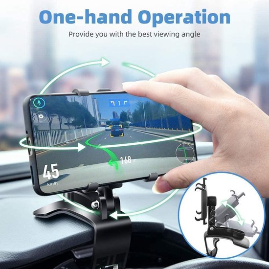 Telefoonhouder auto – Dashboardhouder met veerclip – 360° draaibaar – Voor 4-7 inch smartphones – Zwart-Ilumina Benelux