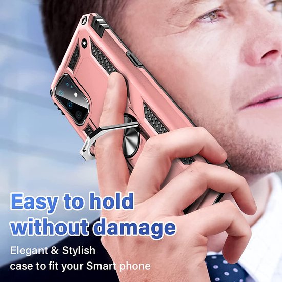 Samsung Galaxy S20 Plus Hoesjes – Ring Armor Backcover – 360° Draaibare Standaard – Magneet – Roségoud-Ilumina Benelux