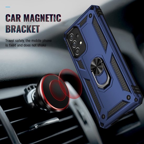 Samsung Galaxy A73 5G Hoesjes – Anti-Shock Hybride Backcover – Ringhouder – Armor Bescherming – Blauw-Ilumina Benelux