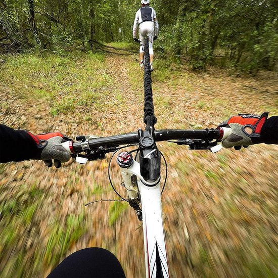 Fietssleepkabel kinderen – Elastisch bungee trektouw met stuurtas – Sterke sleepkabel MTB & stadsfiets – Universeel – Zwart-Ilumina Benelux