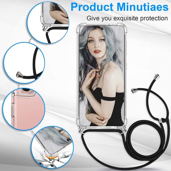 Samsung Galaxy S21 Hoesjes – Backcover met Koord – Schokbestendig – Schouder/Nek Draagriem – Zwart-Ilumina Benelux