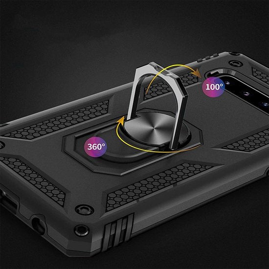 Samsung Galaxy S10e Hoesjes – Ring Armor Backcover – 360° Draaibare Standaard – Magneet – Goud-Ilumina Benelux