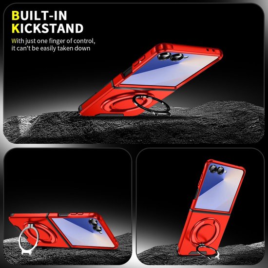 Samsung Galaxy Z Flip 7 Hoesjes – MagSafe Hybrid Backcover met Ringstandaard – Schokbestendig – Rood-Ilumina Benelux