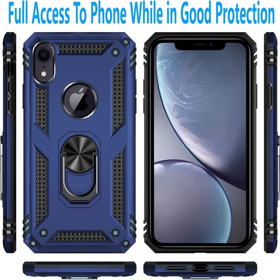 iPhone XR Hoesjes – Ring Armor Backcover – 360° Draaibare Kickstand Ring – Magneet – Blauw-Ilumina Benelux