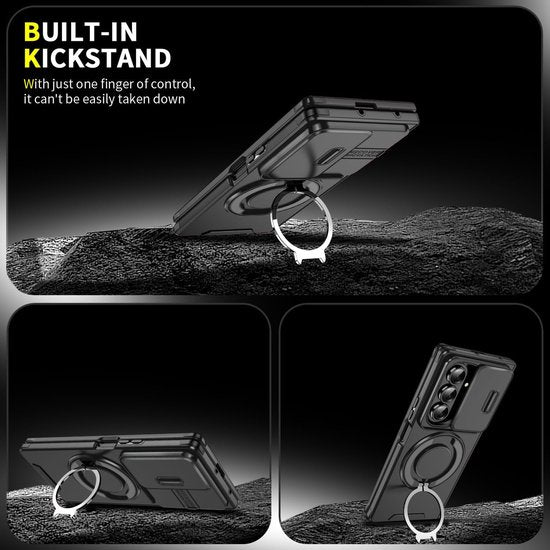 Samsung Galaxy Z Fold 7 Hoesjes – MagSafe Hybrid Backcover met Ringstand – Schokbestendig – Zwart-Ilumina Benelux