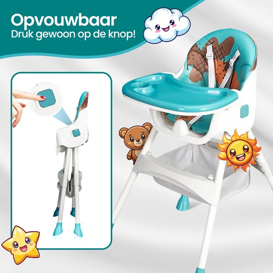 Kinderstoel – Velox Goods VL-509 – Verstelbaar & Opvouwbaar – Veiligheidsgordel + Opbergmand – Speels Design-Kinderstoel-Ilumina Benelux